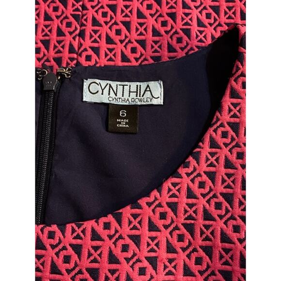 CYNTHIA ROWLEY Pink Navy Fit & Flare Vintage Inspired Tea Dress 6 Preppy Pockets - Picture 5 of 6